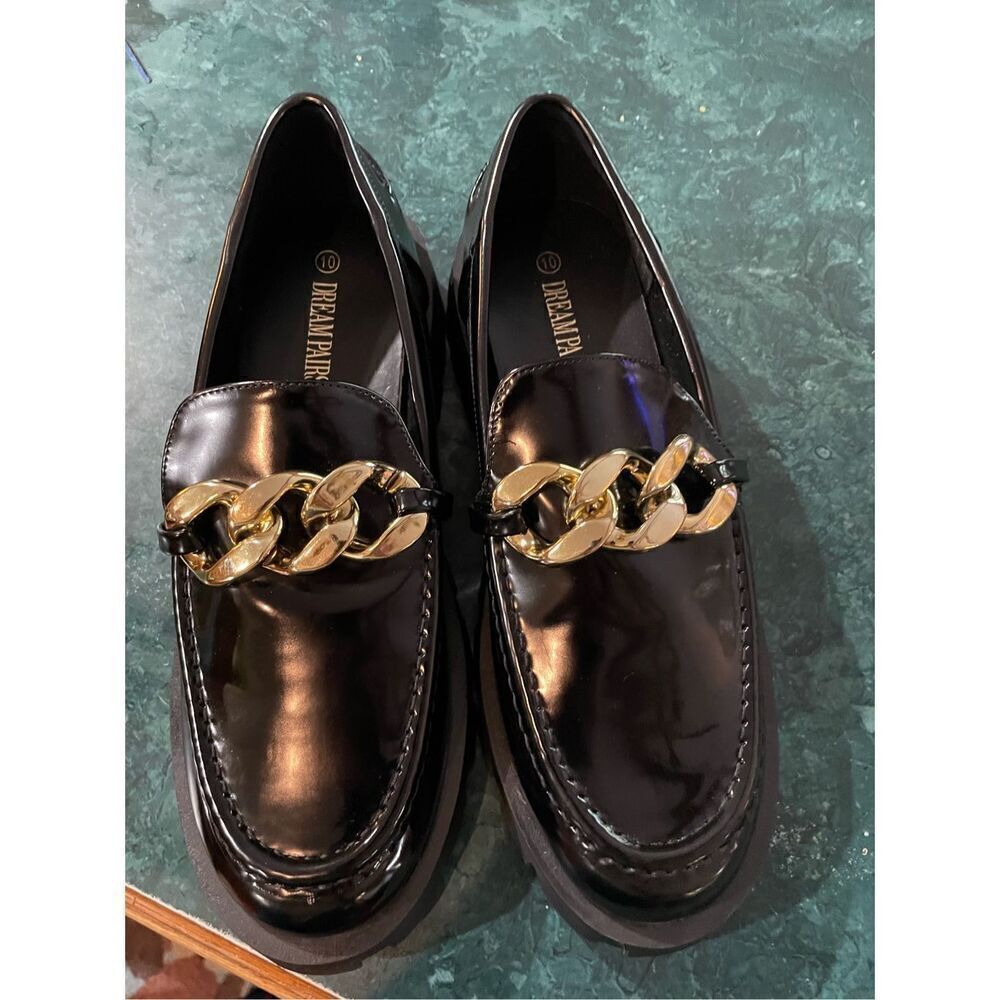 DREAM PAIRS Women's Chunky Loafers Leather Slip-on Penny Gold Chain Edgy Sz 10 - Picture 8 of 8